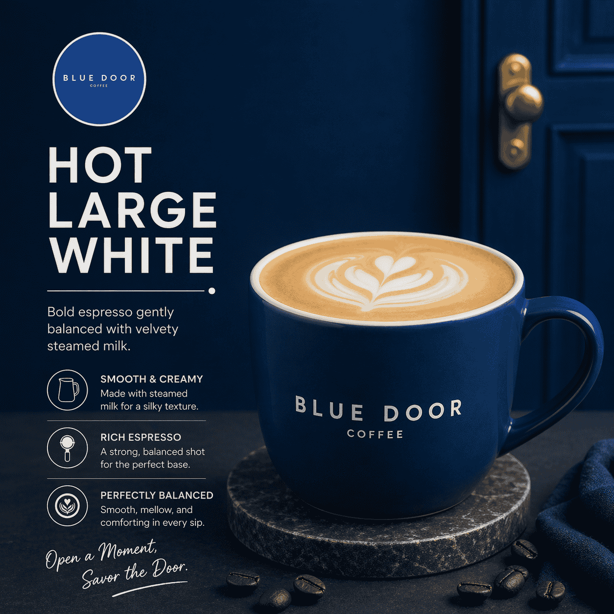 Hot Large White Blue Door Coffee